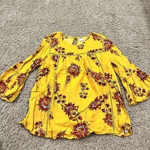 Old Navy Yellow Floral Bell-Sleeve Blouse